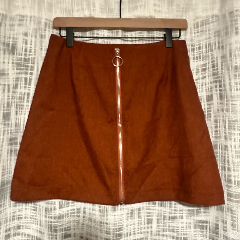 SHEIN Rust-Orange Zip-Front A-Line Skirt